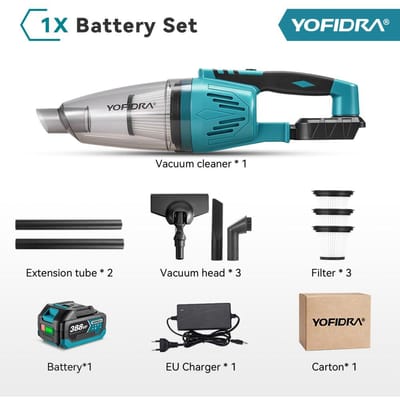YOFIDRA 1500W Elektrische Snoerloze Stofzuiger Draagbaar Oplaadbaar Huishoudelijk Reinigingsgereedschap Voor Makita 18V Accu Pin 1xBattety-EU Plug