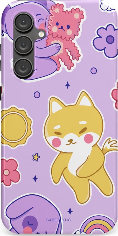 Casetastic hoesje geschikt voor Samsung Galaxy S23 FE - Dubbellaagse bescherming - Knuffelvriendjes - Fashion Case - Lichtroze Lila Goud