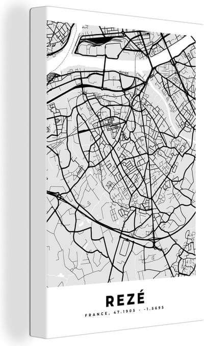 Canvas Schilderij Kaart - Stadskaart - Rezé - Plattegrond - Frankrijk - 20x30 cm - Wanddecoratie