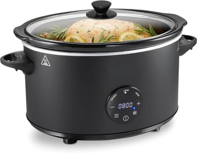 TIM® Slowcooker met timer - Slowcooker - Crockpot - Zwart - ‎35cm x 23cm x 36cm