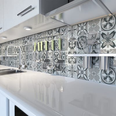Zelfklevende tegelmuurstickers voor keuken en badkamer - 9 cementtegelstickers, Azulejos Emilio-stijl - 9 stickers, 10x10 cm