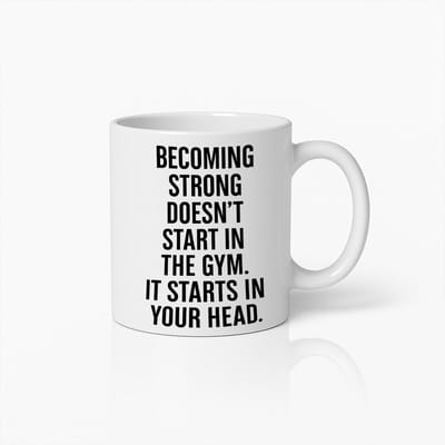 Motivatie Gym Mok 330ml – Fitness Koffiebeker met Quote “Sterk Worden Begint in je Hoofd” – Inspiratie Cadeau voor Sporters