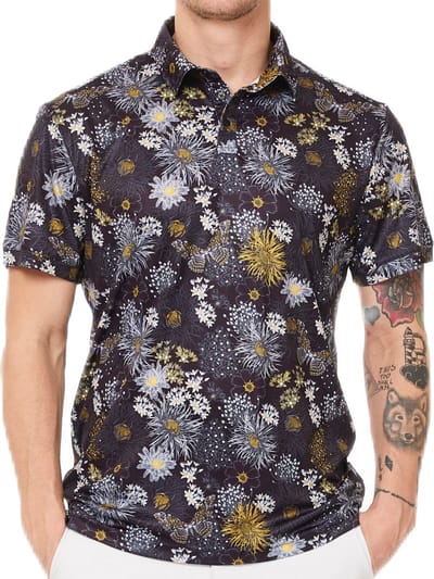 Func Factory mannen Polo Flower Print zwart maat M