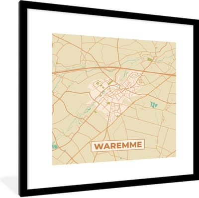 Fotolijst incl. Poster - Plattegrond - Stadskaart - Waremme - Kaart - België - 40x40 cm - Posterlijst