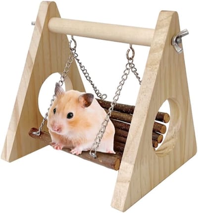 VHV-Hamsterschommel - Hangmat hamster - Hamster Hangmat & Schommel - Vogelschommel - Houten - Hangend - Voor hamsterkooi - Voor kleine knaagdieren en vogels - Natuurlijk hout - 14.5*14.5*13cm