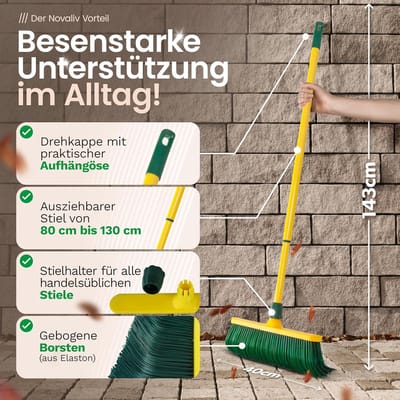 Klauwbezemset 40 cm kunststof met telescopische steel gebogen borstels tuinbezem straatbezem veegbezem bladbezem (1, 40 cm bezem met steel)