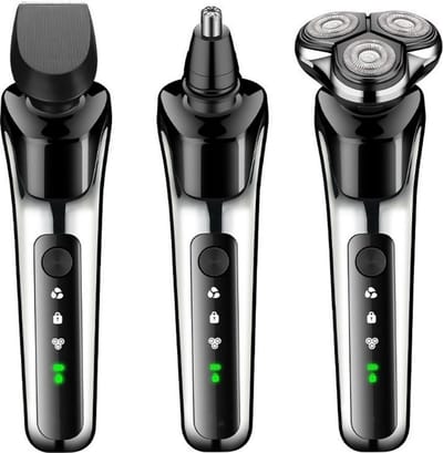3in1 Krachtige Scheerapparaat - Usb Oplaadbare Multifunctionele Scheerapparaat met Baardtrimmer, Precisietrimmer en Neustrimmer- Voor een complete en perfecte Lichaamshaar verzorging - Kleur: Zilver