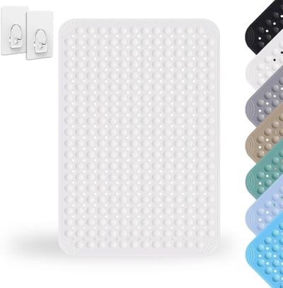 Non-Slip Shower Mat 60 x 90 cm met Zuignappen - Machine Wasbare Antislip Massage Mat voor Sauna - Inclusief 2 Haken Wit