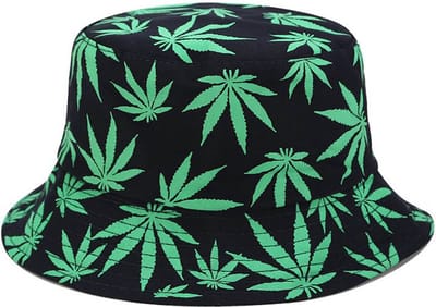 Bucket hat vissershoed zwart met print wiet bladeren maat one size