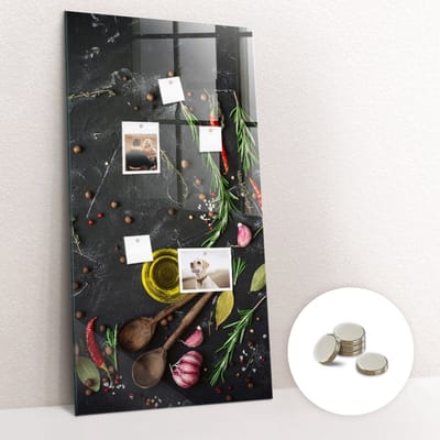 Tulup Glassboards - Kruidensamenstelling Magneetbord - 60 cm x 120 cm - Veelkleurig Magneetbord Design - Gratis 5 Sterke Magneten - Organizer Muur - Magnetisch Bord Kind - Magnetisch Memobord - Notitiebord Werkplek - Magneetbord Foto