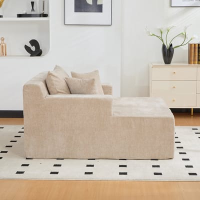 STILVORA Sofa - Chaise Longue - Wolkzacht Comfort Zonder Montage - Voor Woonkamer En Slaapkamer - Chenille - Licht Khaki