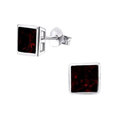 Aramat Jewels | Oorbellen | Zilveren Vierkante Oorbellen - Zirkonia 6mm | Rood | |6mm | Zilver | Kinderen, Volwassenen | Verkleurd niet