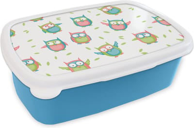 Broodtrommel Blauw - Lunchbox - Brooddoos - Uilen - Patronen - Kinderen - 18x12x6 cm - Kinderen - Jongen