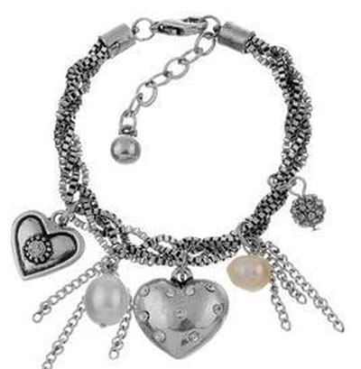 Behave - Armband - hartvorm bedels met parels - romantisch detail