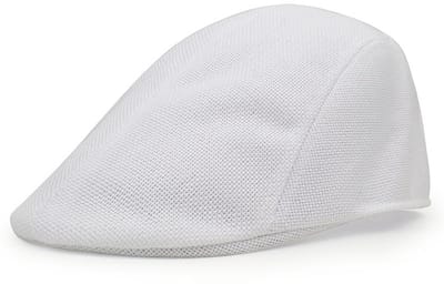 Katoen-linnen baret-retro pet-voor senioren-vlakke pet-effen kleur-nieuwspet-maat 58 cm-universeel Wit
