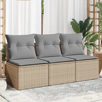 vidaXL - Tuinbank - 3-zits - met - kussens - poly - rattan - beige