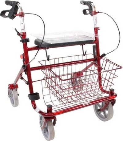 Premis Provo Rollator 2e Generatie – Lichtgewicht (8kg) - Inklapbaar – Comfortabele Rollator met Mandje, Dienblad en Stokhouder – Metallic Rood