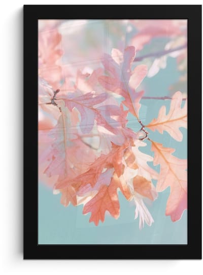 Poster in lijst - Fotolijst 20x30 cm - Posters - Eikenbladeren - Takken - Roze - Posterlijst zwart - Decoratie - Wanddecoratie woonkamer - Muurdecoratie slaapkamer