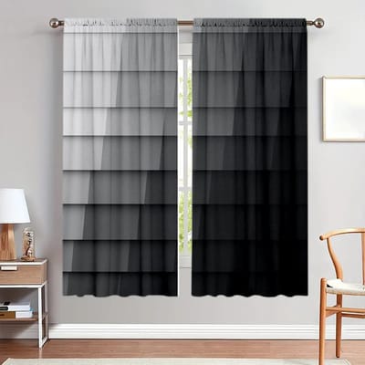2 stuks Grijs Schaal Gedrukte Gordijn voor Huisdecoratie - Tunnel voor Roede Raambekleding voor Slaapkamer, Kantoor, Keuken 52.5cmX116cm X 2pcs gray