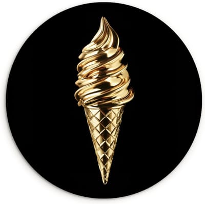 WallCircle® Wandcirkel 30x30 cm - Muurcirkel Ijs - Goud - Zwart - Eten - Muurdecoratie woonkamer - Wanddecoratie keuken - Kamer decoratie accessoires - Ronde schilderijen