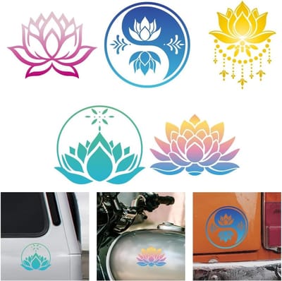 Vijf Stijlen Lotus Bloem Vinyl Decals - Kleurige Waterdichte Stickers voor Auto, Skateboard en Laptop