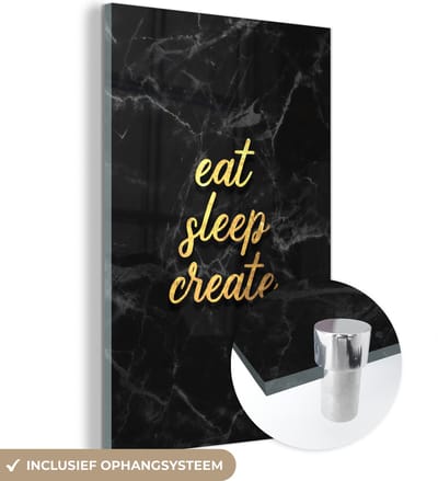 MuchoWow® Glasschilderij 40x60 cm - Schilderij acrylglas - Quote - Sleep - Goud - Marmer - Foto op glas - Schilderijen