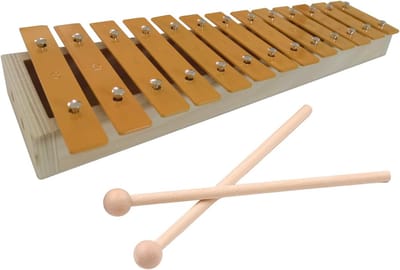 Xylofoon Klokkenspel - Percussie Instrument - Muziek Leren - 13 Metalen Toetsen - 38 x 15 x 5.5 cm - Houtkleur