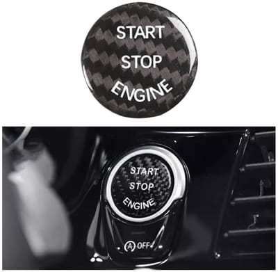 Dailygoods - Auto Startknop Cover - Decoratieve Sticker - Koolstofvezel Zwart - Aan/Uit Schakelknop - Beschermende Afdekking - Geschikt voor Drukknop...