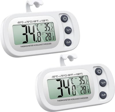 DD® Koelkast Thermometer - Analoog Koelkast - Keukenthermometer - 13x10x3cm - 2 Stuks - Wit