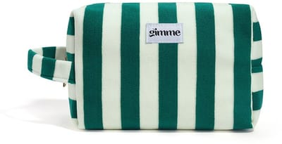 Groen/witte Make-up Tas - Ruime Toilettas met Ritssluiting - Etui met rits en lus - gestreept - 22 x 14 x 9 cm