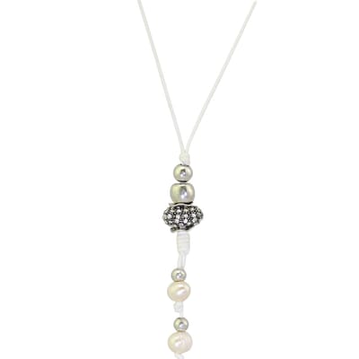 Ketting dames zoetwaterparels kristal wit waxkoord – cadeau vrouw nikkelvrij – pave kristalkraal – bruid – geschenkzakje – cadeau vriendin