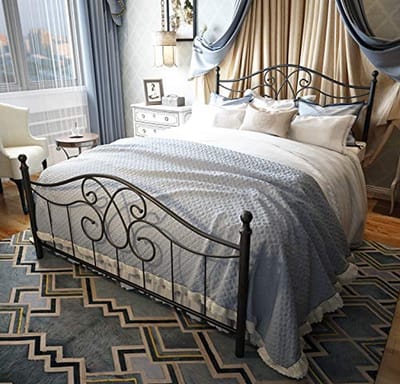 Vintage Metalen Queensize Bedframe met Hoofdeinde en Voetenplank - Platform Basis zonder Boxspring