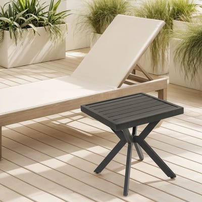 BLACKCOLORS Vierkante bijzettafel van aluminium voor terras, tuin, zwembad, binnen, onderhoudsvriendelijk en weerbestendig, donkerbruin