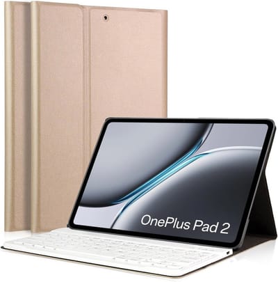 Hoes met toetsenbord geschikt voor Oppo Pad 3 Pro / OnePlus Pad 2 / OnePus Pad Pro 12.1 - Keyboard Book Case Cover Hoesje Goud