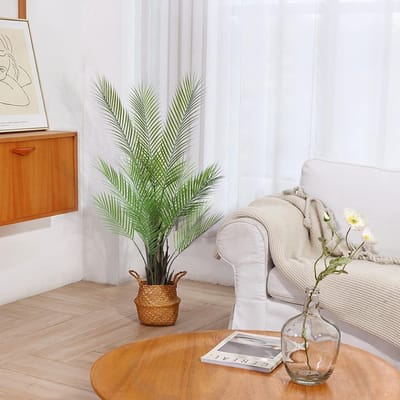 Areca Palm, 120 cm, grote kunstplant in pot, kunstpalm, plastic plantendecoratie (2 stuks)
