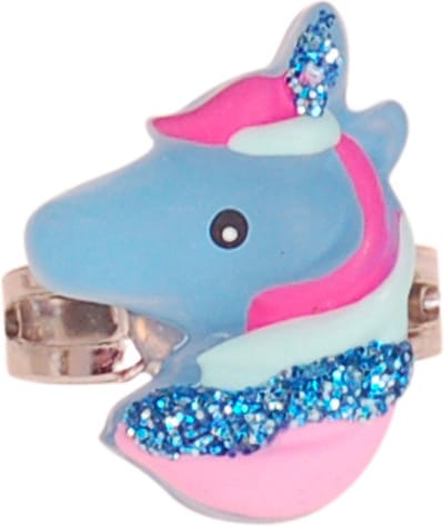 Ringetje Kindermaat - Eenhoorn Glitters Blauw - Zilverkleurig & Verstelbaar
