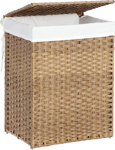 Hoppa! | Wasmand | Handgeweven Synthetisch Rotan | 90 L | Natuurlijke Kleur | 46 x 33 x 60 cm (L x D x H)