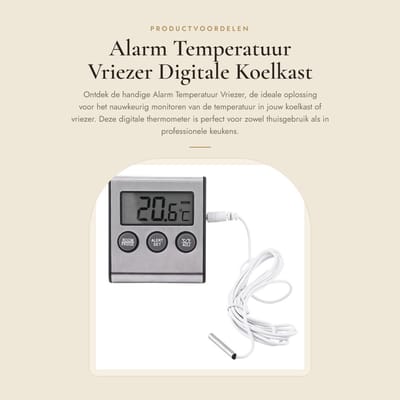Dailygoods - Alarm Temperatuur Vriezer - Digitale Koelkast Thermometer - Nauwkeurige Temperatuurmeting - Roestvrij Staal - Geschikt voor Koelkast en V...