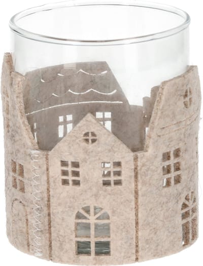 JENS Living Vilten theelichthouder - Grachtenpand - Beige