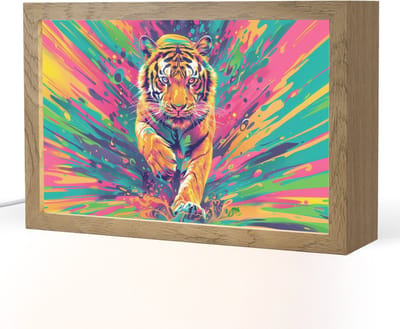 Nachtlampje 30x20 cm - Kinder lampje - Tijger - Wilde dieren - Kleurrijk - Verflook - Tafellamp kinderkamer - Slaapkamer lamp - Bedlamp kinderen - Kinderlampje stopcontact - Wandlamp babykamer - Nachtlampjes