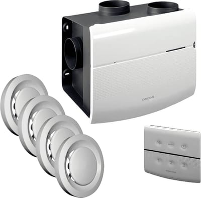 Orcon alles-in-een pakket randaarde stekker MVS 15RHB 520m3/h + vochtsensor + rft bediening + 4 ventielen