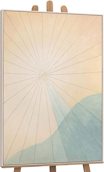 Canvas schilderij 120x80 cm handgeschilderd zonsopgang boven de zee – YS-Art Gallery – Lijst: Beige – Luxe wanddecoratie