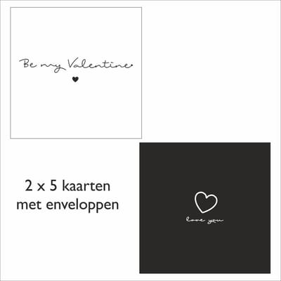 Luxe Valentijns Kaarten - Valentine - Love - 10 stuks (2 x 5) - 15x15cm - Met Enveloppen (16x16cm)