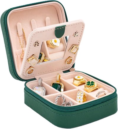 Reisjuwelendoosje Reizen Sieraden Doos Reizen Sieraden Organizer Kleine Doos Gift voor Meisjes Vrouwen met Spiegel (Groen)