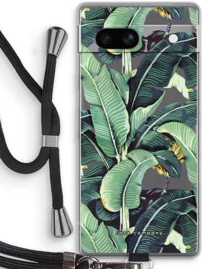 Case Company® - Hoesje met koord geschikt voor Google Pixel 7A hoesje met Koord - Bananenbladeren - Telefoonhoesje met Zwart Koord - Bescherming aan alle Kanten en Over de Schermrand