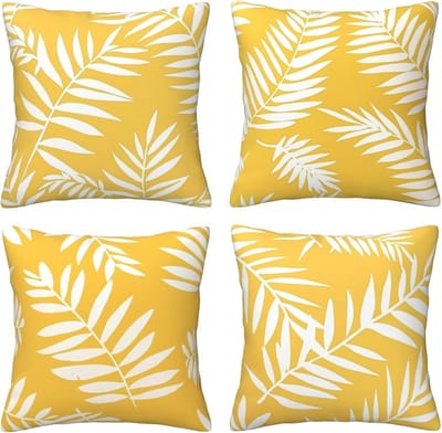 Kussenslopen van 65 x 65 cm, set van 4 stuks, zachte fluwelen kussenslopen met onzichtbare rits, voor slaapbank, woondecoratie, gele en witte bladeren, set van 4 kussenslopen 26 x 26 inch, U3719