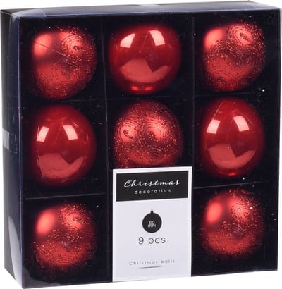 9x Kerstboomversiering luxe kunststof kerstballen rood 6 cm - Kerstversiering/kerstdecoratie rood