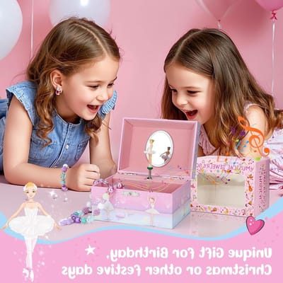 Muzikale Sieradenbox voor Meisjes met Draaiende Ballerina, Inclusief Ketting en Armband, Perfecte Verjaardagscadeaus voor Kinderen van 3-10 Jaar