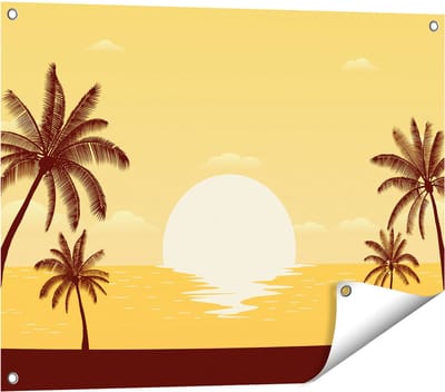 Gards Tuinposter Zonsondergang met Palmbomen - Abstract - 80x60 cm - Tuindoek - Tuindecoratie - Wanddecoratie buiten - Tuinschilderij