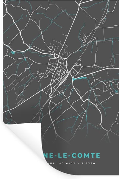 Muurstickers - Sticker Folie - België – Braine le Comte – Stadskaart – Kaart – Blauw – Plattegrond - 20x30 cm - Plakfolie - Muurstickers Kinderkamer - Zelfklevend Behang - Zelfklevend behangpapier - Stickerfolie